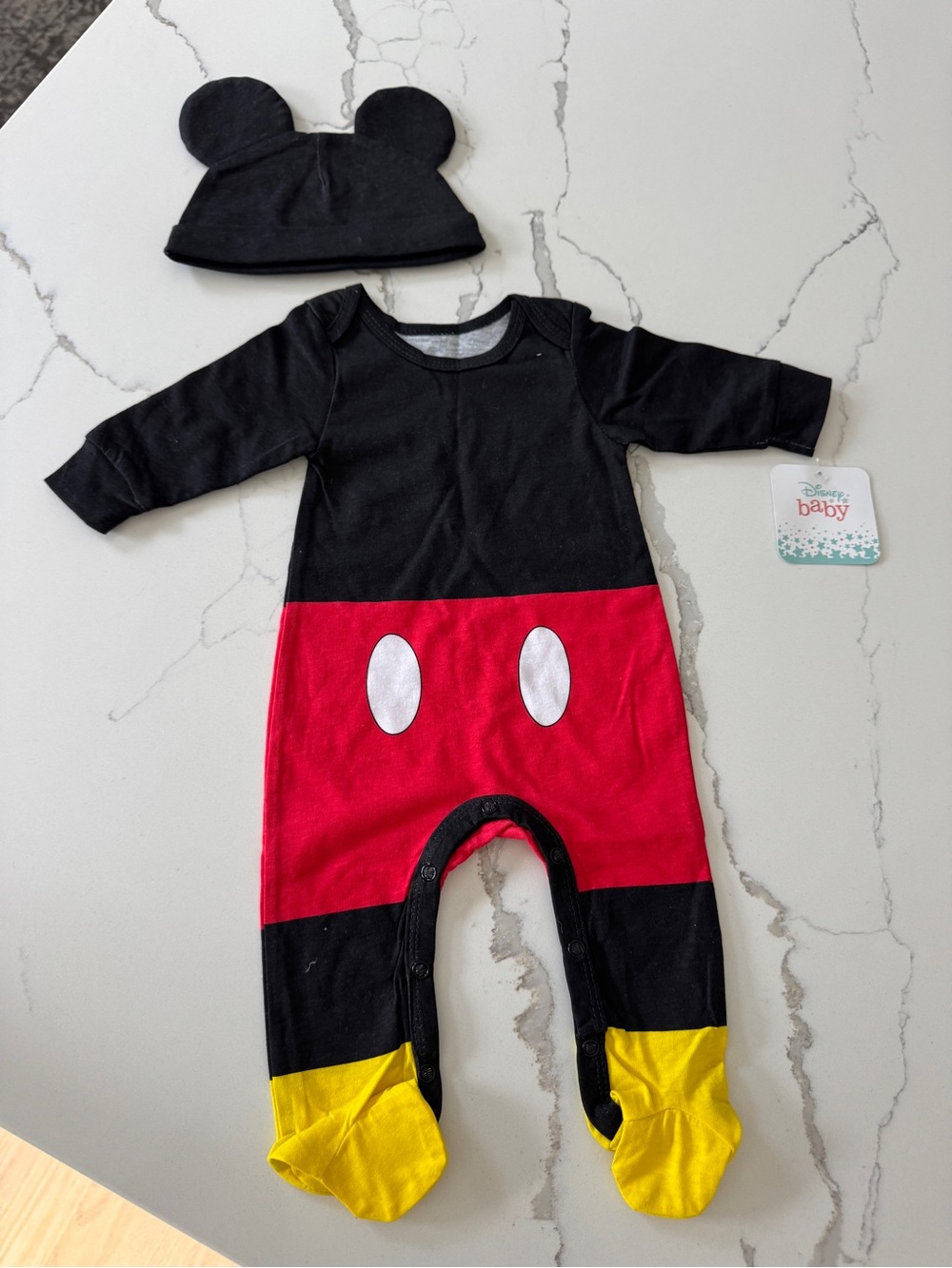 Disney Black, Red & Yellow Mickey Mouse Footie with Ear Hat